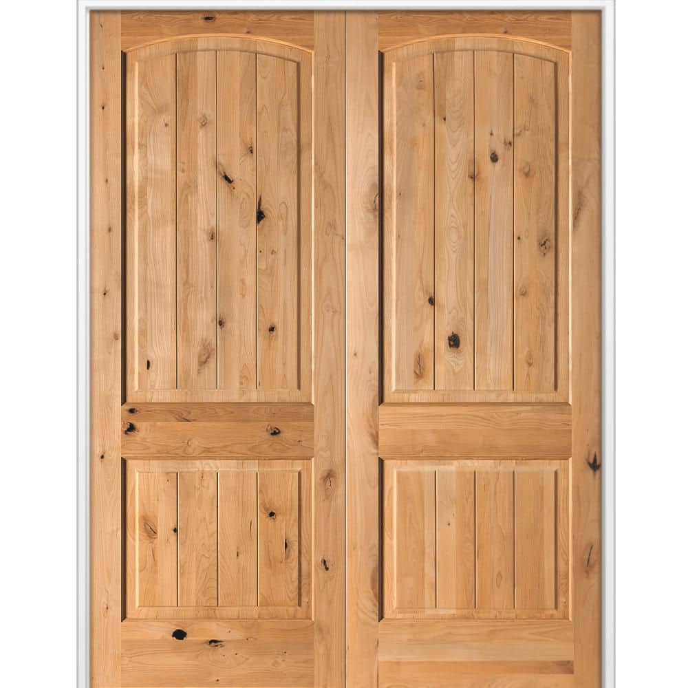 64 in. x 96 in. Rustic Knotty Alder 2-Panel Arch Top VG Universal Cedar Stain Wood Double Prehung Interior Door price history on PriceWatchPro