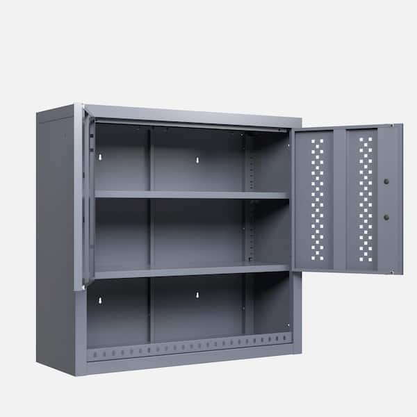Metal 31.49 in. W x 11.81 in. D x 30.31 in. H Bathroom Storage Wall Cabinet in Gray with Door