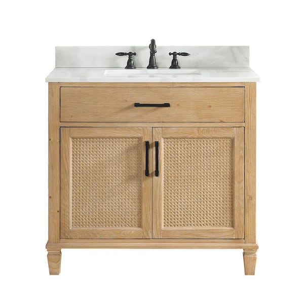 Altair Solana 36 in. W x 22 in. D x 34 in. H Single Sink Bath Vanity in Weathered Fir with Calacatta White Quartz Top