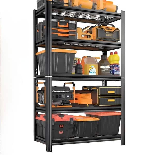5-Tier Heavy Duty Steel Adjustable Garage Mesh Storage Shelving Unit in Black (35.4 in. W x 71.2 in. H x 15.7 in. D)