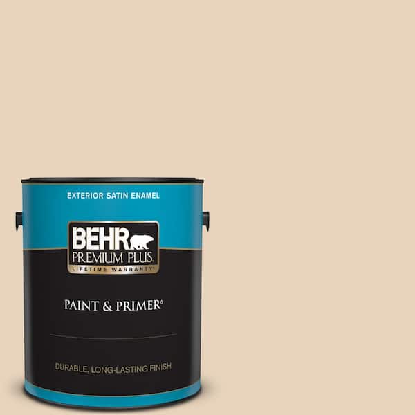 BEHR PREMIUM PLUS 1 gal. Home Decorators Collection #HDC-MD-17 Minimum Beige Satin Enamel Exterior Paint & Primer