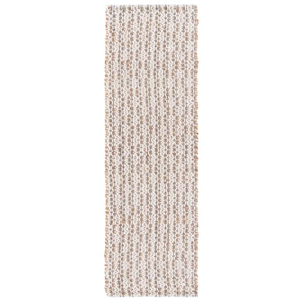 Natural Fiber 2 ft. x 8 ft. Natural/Gray Distressed Striped Abstract Runner Rug