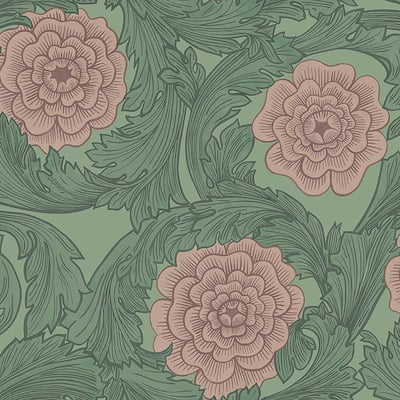 Rosa Green Ornamental Florals Green Wallpaper Sample
