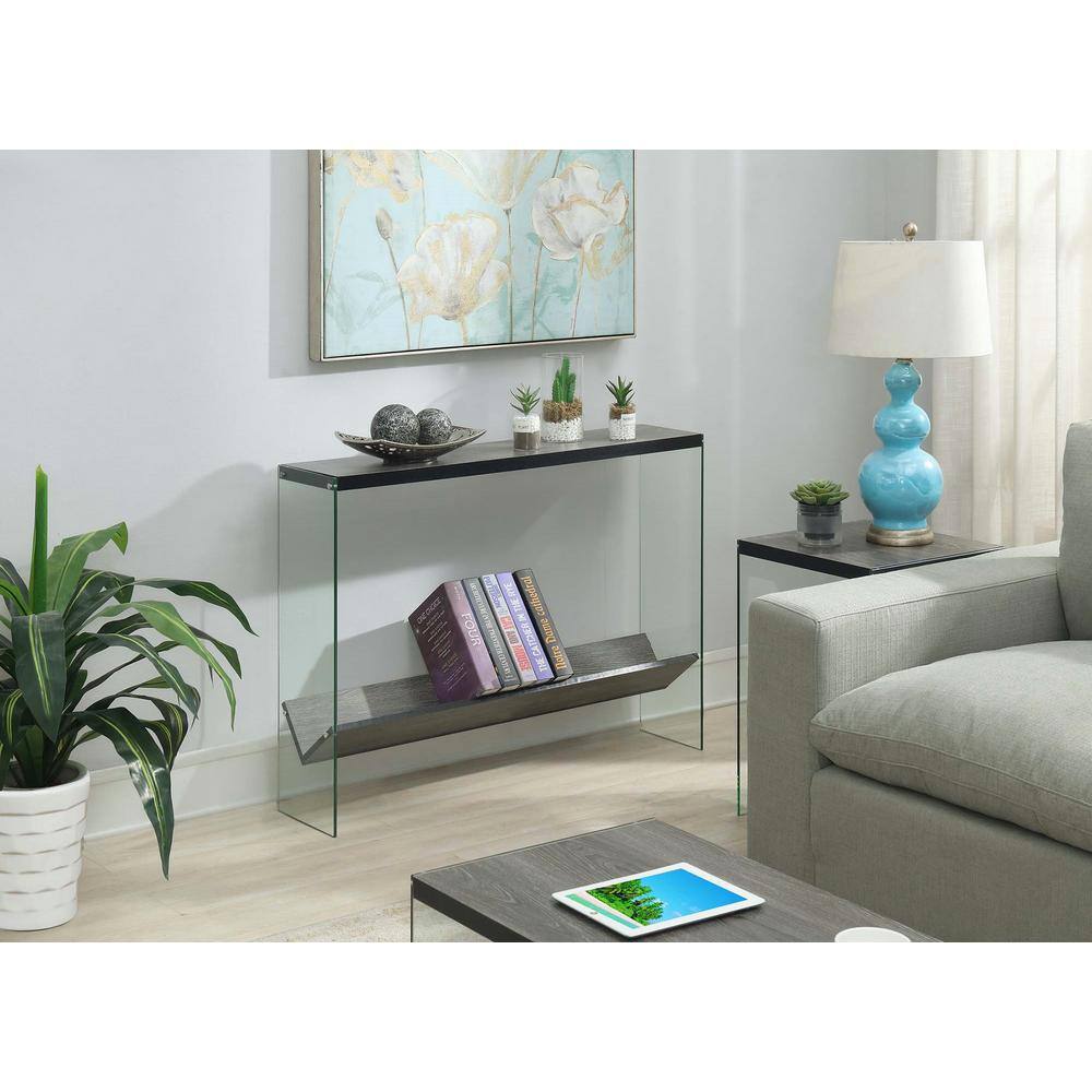 Weathered Gray Modern V Console Table with Glass Shelves