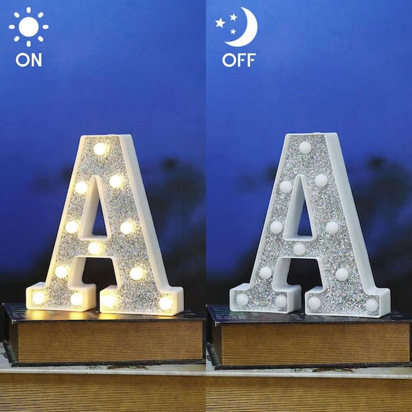 Marquee Light Up Letter A Silver Diamond Glitter Plastic Acrylic