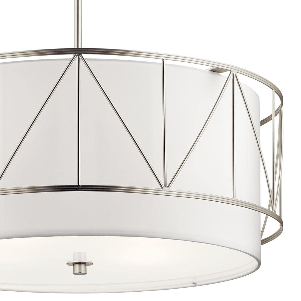 Birkleigh 24" Satin Nickel Drum Pendant with White Glass Shade