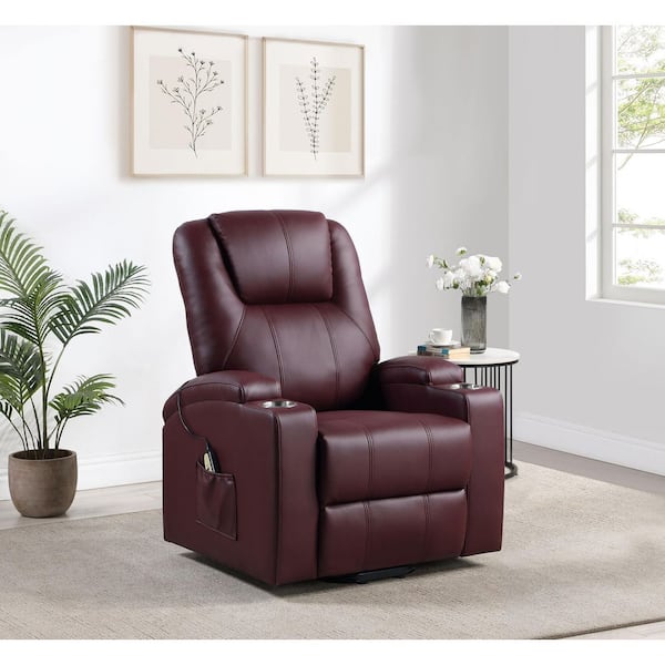 Armstrong Wine Red Leatherette Power Lift Massage Recliner