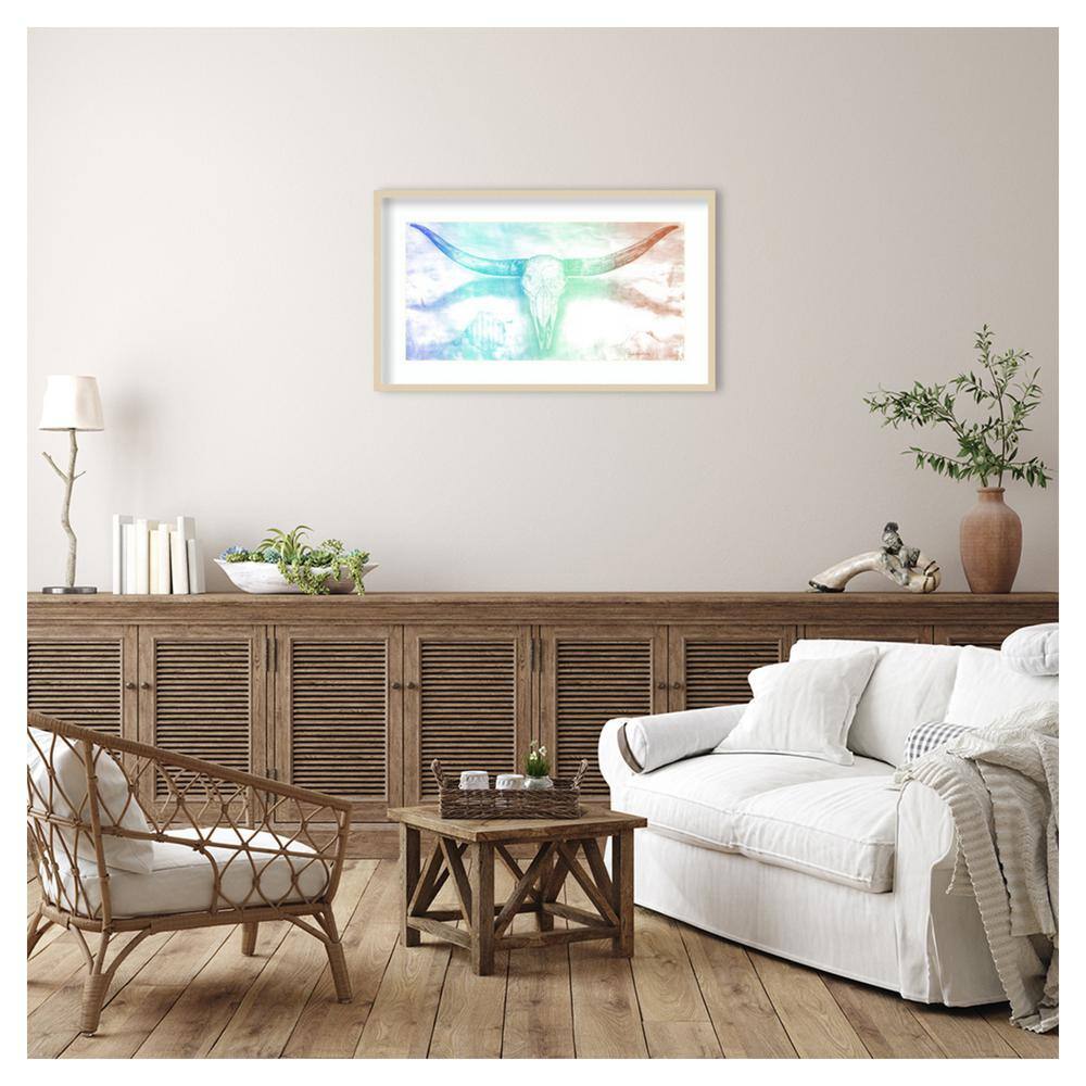41"x24" Brown Wood Framed Longhorn Skull Abstract Art