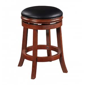 Sabi 25 in. Brown and Black Backless Solid Wood Swivel Counter Stool with Faux Leather Seat