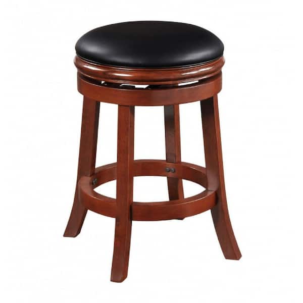 Benjara Sabi 25 in. Brown and Black Backless Solid Wood Swivel Counter Stool with Faux Leather Seat