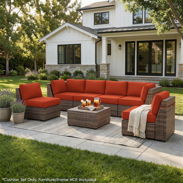 26 in. x 26 in. x 5 in. (14-Piece) Deep Seat Outdoor Sectional Cushion Set Waterproof Replacement Cushions Orange