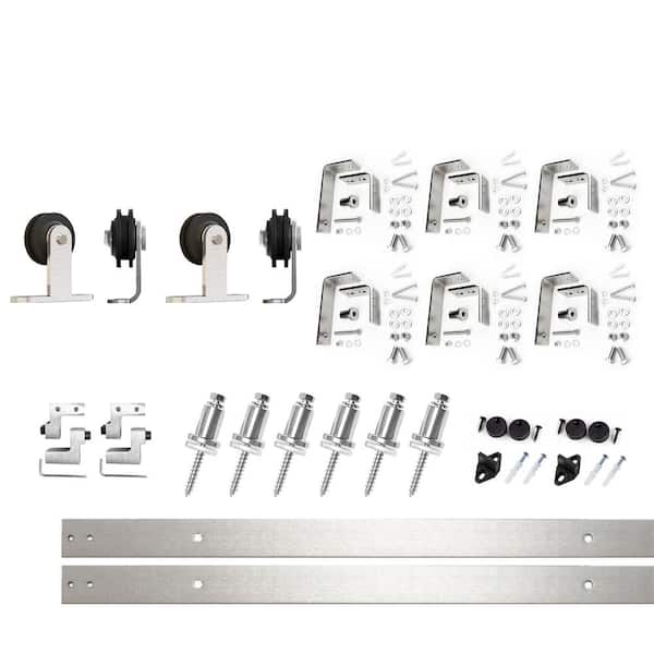 HOMACER 7.5 ft./90 in. Brushed Nickel Double Track Bypass U-Shape Sliding Barn Door Hardware Kit - T-Shape Design Roller
