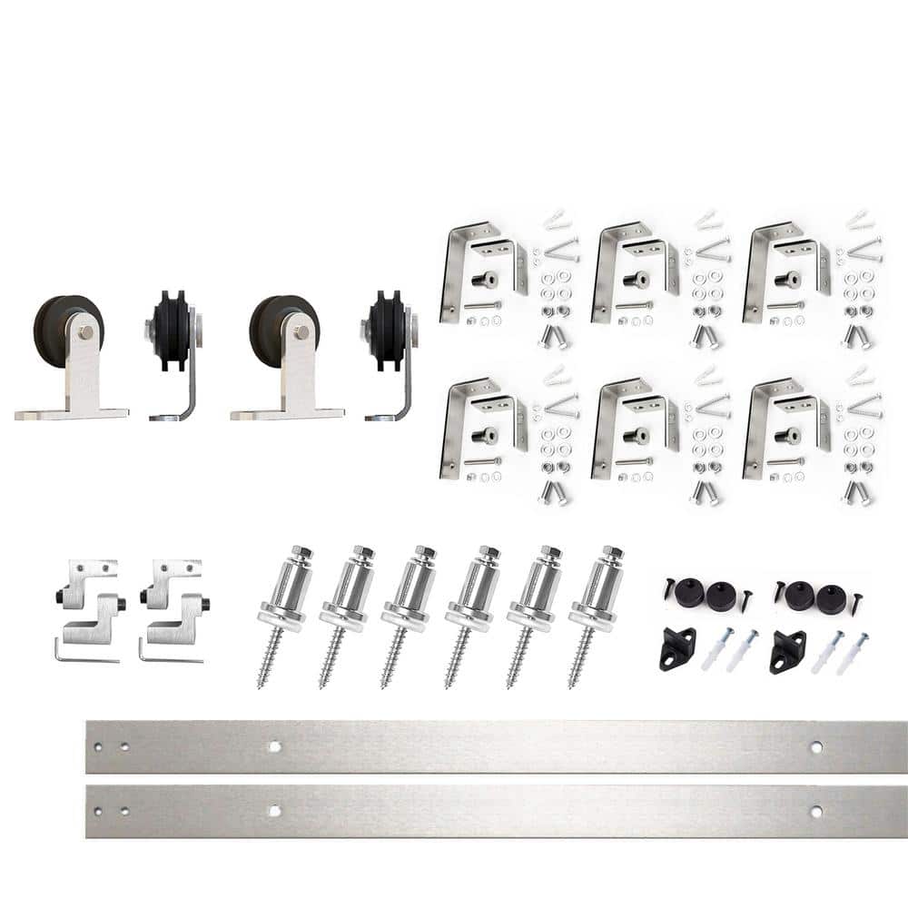 8 ft./96 in. Brushed Nickel Double Track Bypass U-Shape Sliding Barn Door Hardware Kit - T-Shape Design Roller price history on PriceWatchPro