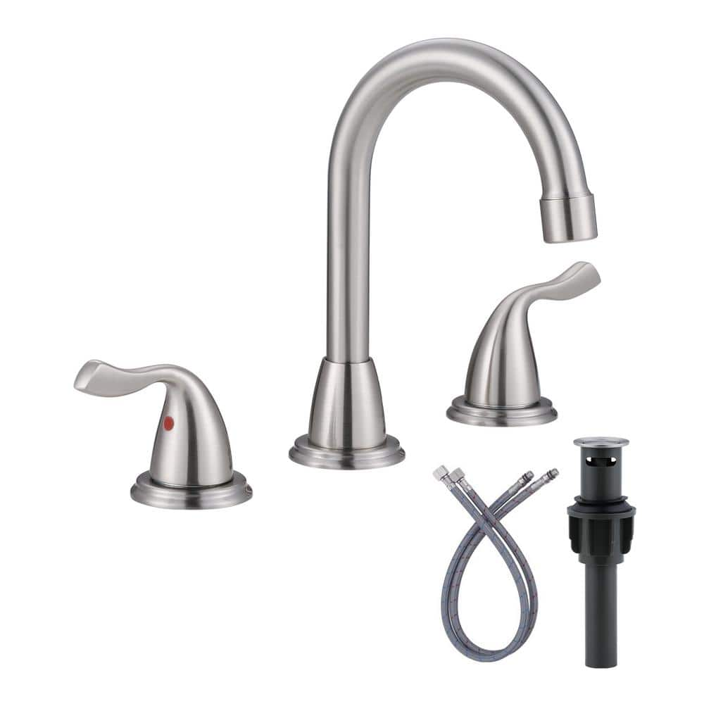 WOWOW 8 in. Widespread Double-Handle Bathroom Faucet in Brushed Nickel ...