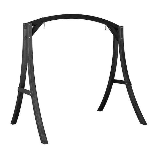 Karl home 80 in. 3-Person Black Wood Patio Swing Stand