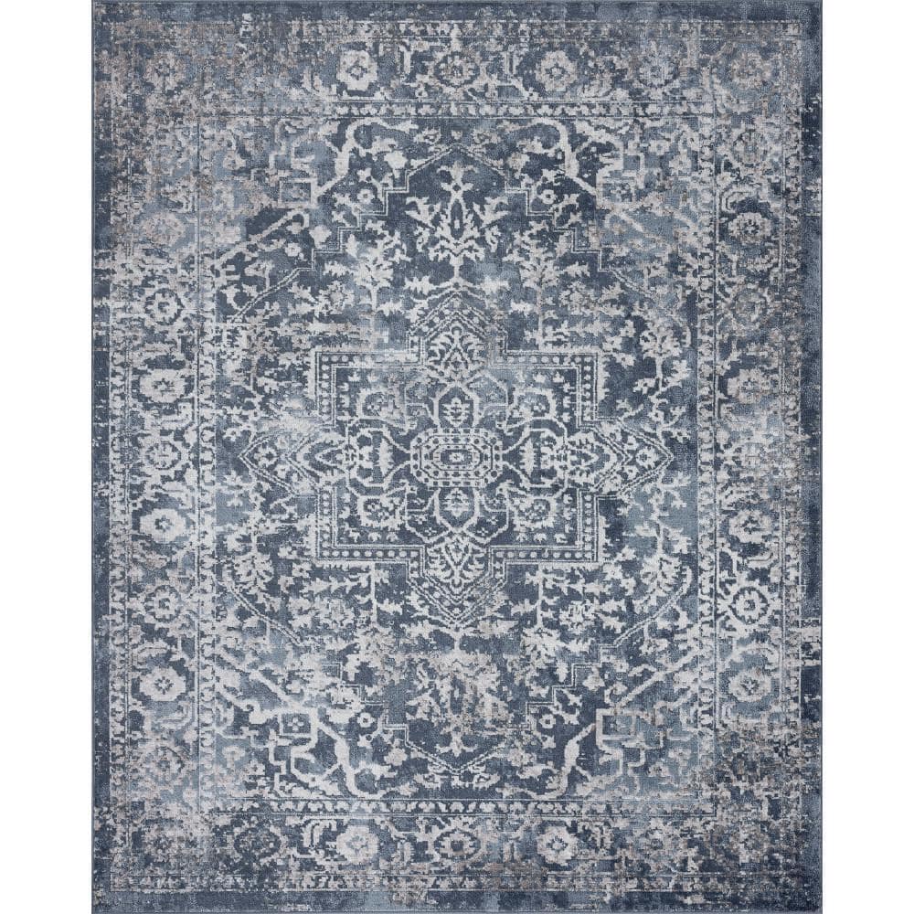Nexus Blue and White Synthetic 5' x 7' Rectangular Area Rug