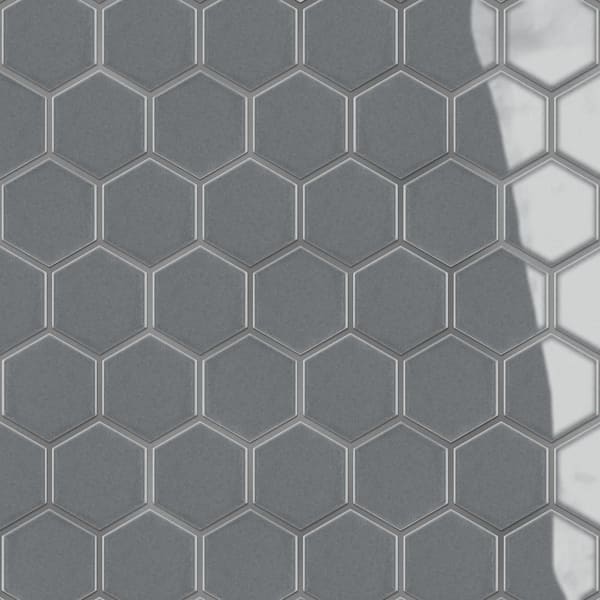 Metro 2 in. Hex Glossy Grey 11-1/8 in. x 12-5/8 in. Porcelain Mosaic Tile (10.0 sq. ft./Case)