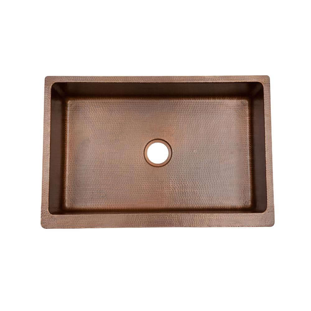 33" Antique Hammered Copper Farmhouse Kitchen Sink with Accessories