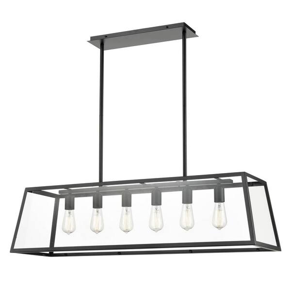 Light Society Morley 6-Light Black Chandelier with Clear Glass Shade LS ...