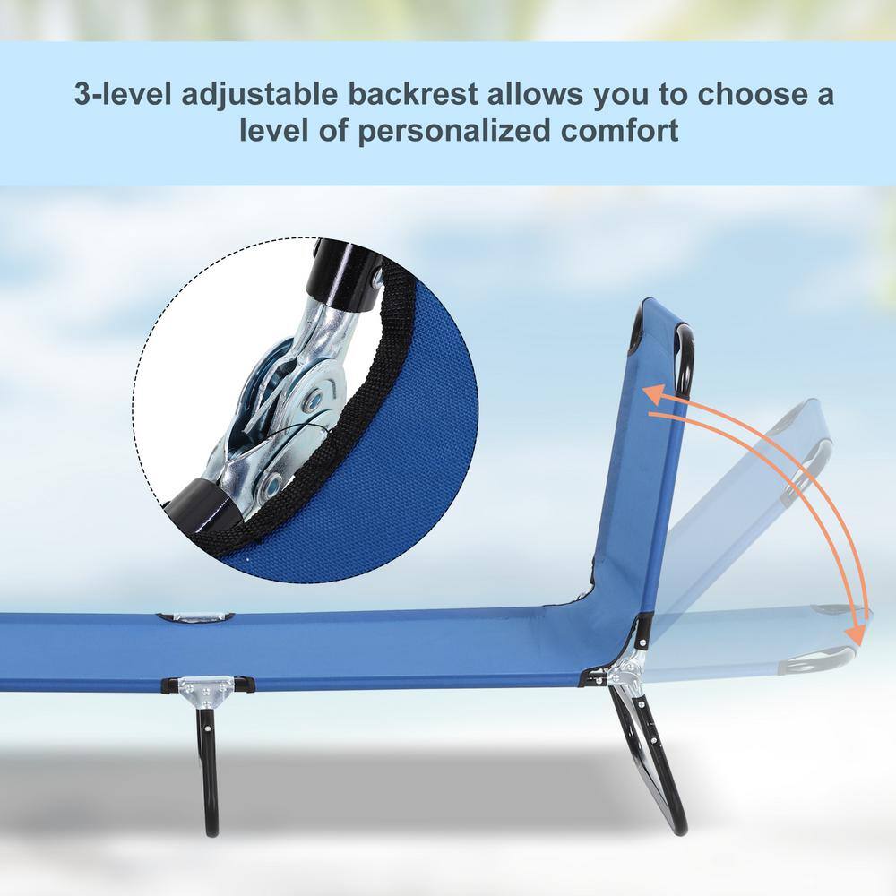 Blue Steel Frame Folding Outdoor Chaise Lounge Chair