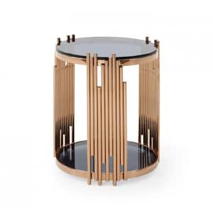 Valerie 22 in. W Rosegold 20 in. OSEGOL Round Glass End Table with 1 -Piece