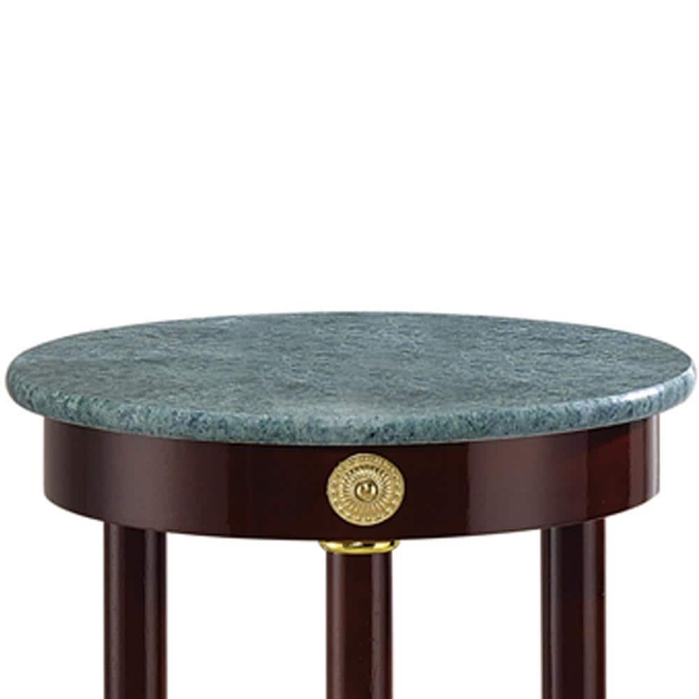 Merlot Finish 12" Round Green Marble Top Traditional Plant Stand