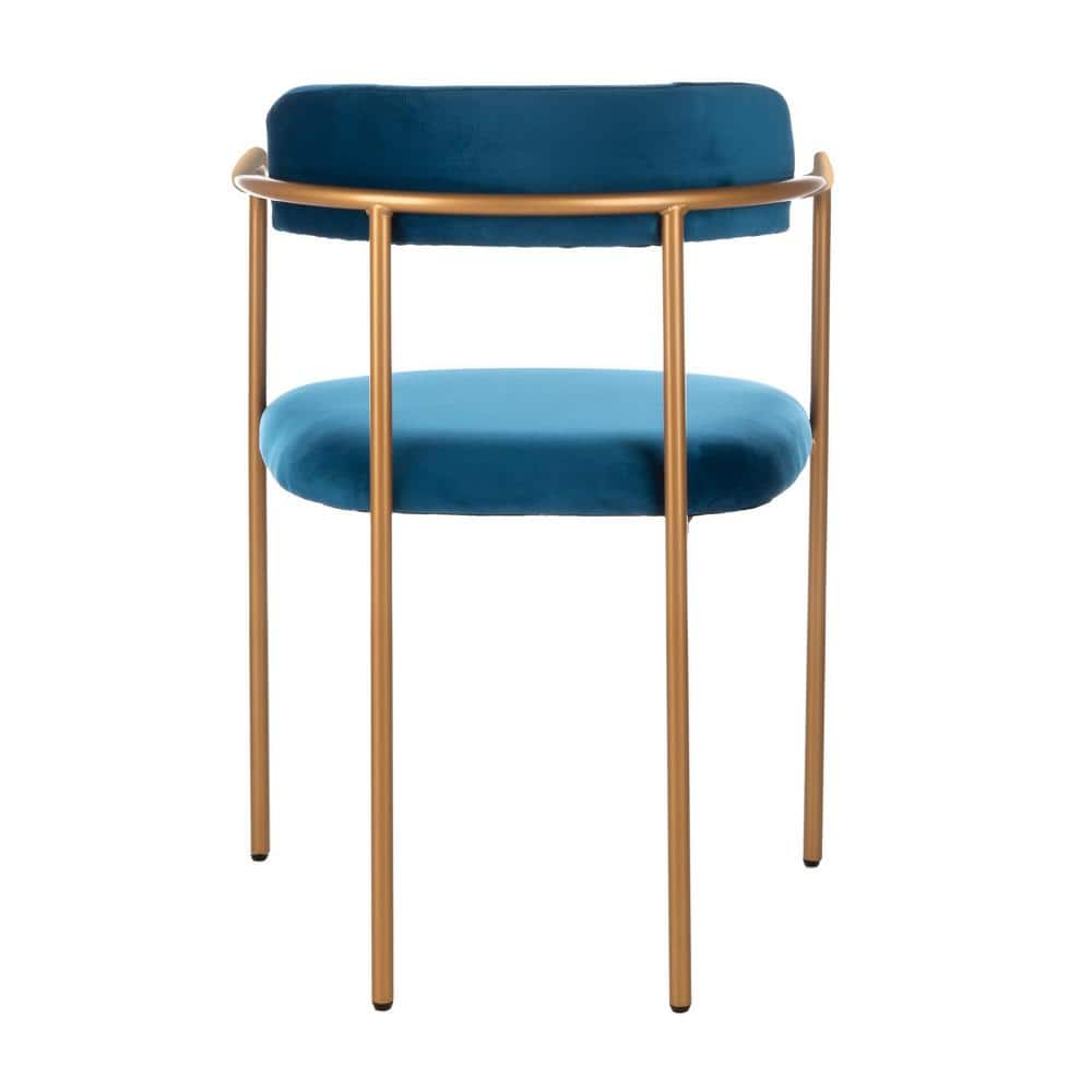 Elegant Navy Velvet and Gold Metal Upholstered Arm Chair