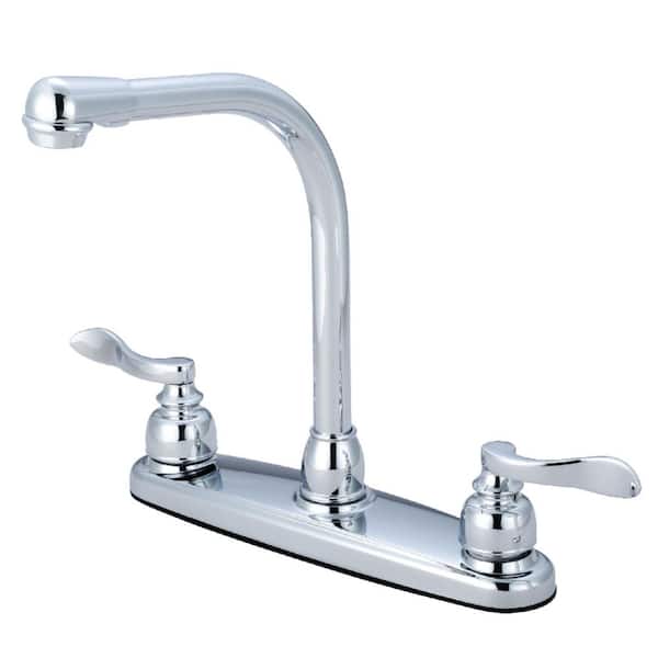 NuWave French 2 Handle Deck Mount Standard Kitchen Faucet with Sprayer inPolished Chrome