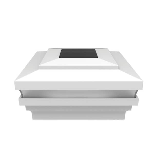 4.25 in. x 4.25 in. White Aluminum Rail Solar LED Post Cap