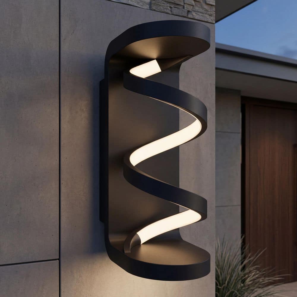 Artika Swirl 1-Light Black LED Outdoor Wall Cylinder Light OUT-SWR