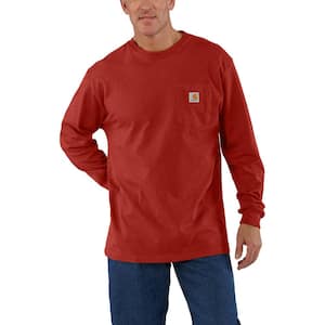 Men's X-Large Chili Pepper Heather Cotton/Polyester Loose Fit Heavyweight Long-Sleeve Pocket T-Shirt