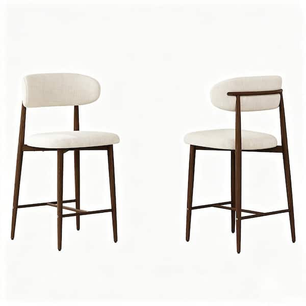 2Pcs Counter Height Bar Stools,Upholstered Stool Dining Chair with Metal Legs for Kitchen Island Dining Room in Beige
