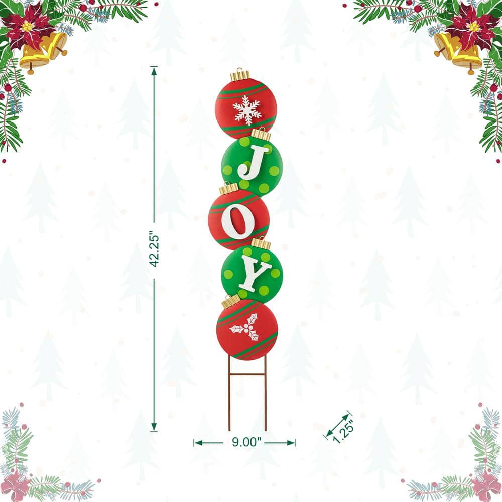42.25" Red and Green Metal Joy Ornament Yard Stake