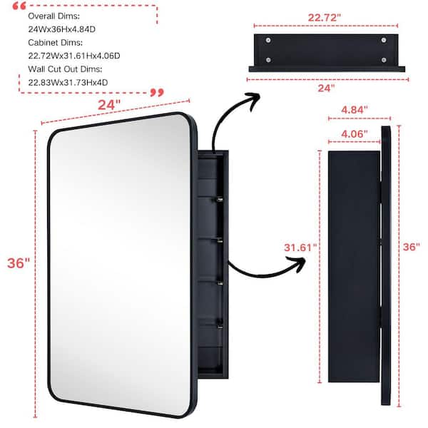 TEHOME Garnes 24 in. W x 36 in. H Rectangular Recessed or Surface