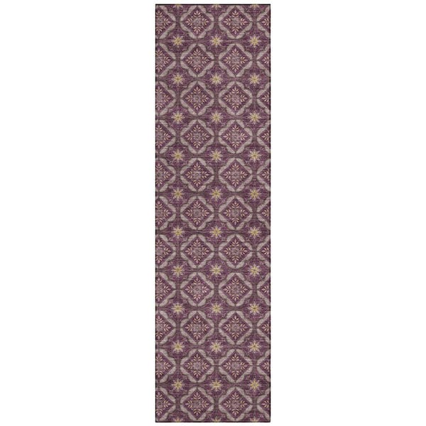 Chantille Machine Washable Indoor/Outdoor Abstract ACN2631 Eggplant 2 ft. x 7 ft. Runner Rug