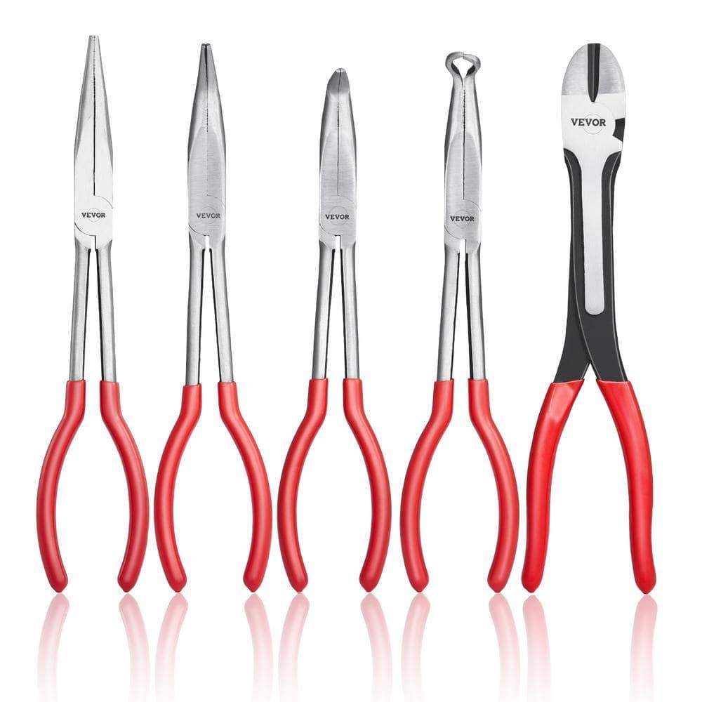 VEVOR 5-Piece Needle Nose Pliers, 11 in Long Needle Nose Pliers Set, Diagonal Cutting Pliers, 45°/ 90° Bent Nose Plier