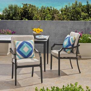 2-Piece Aluminum Outdoor Dining Chair with Beige Cushions