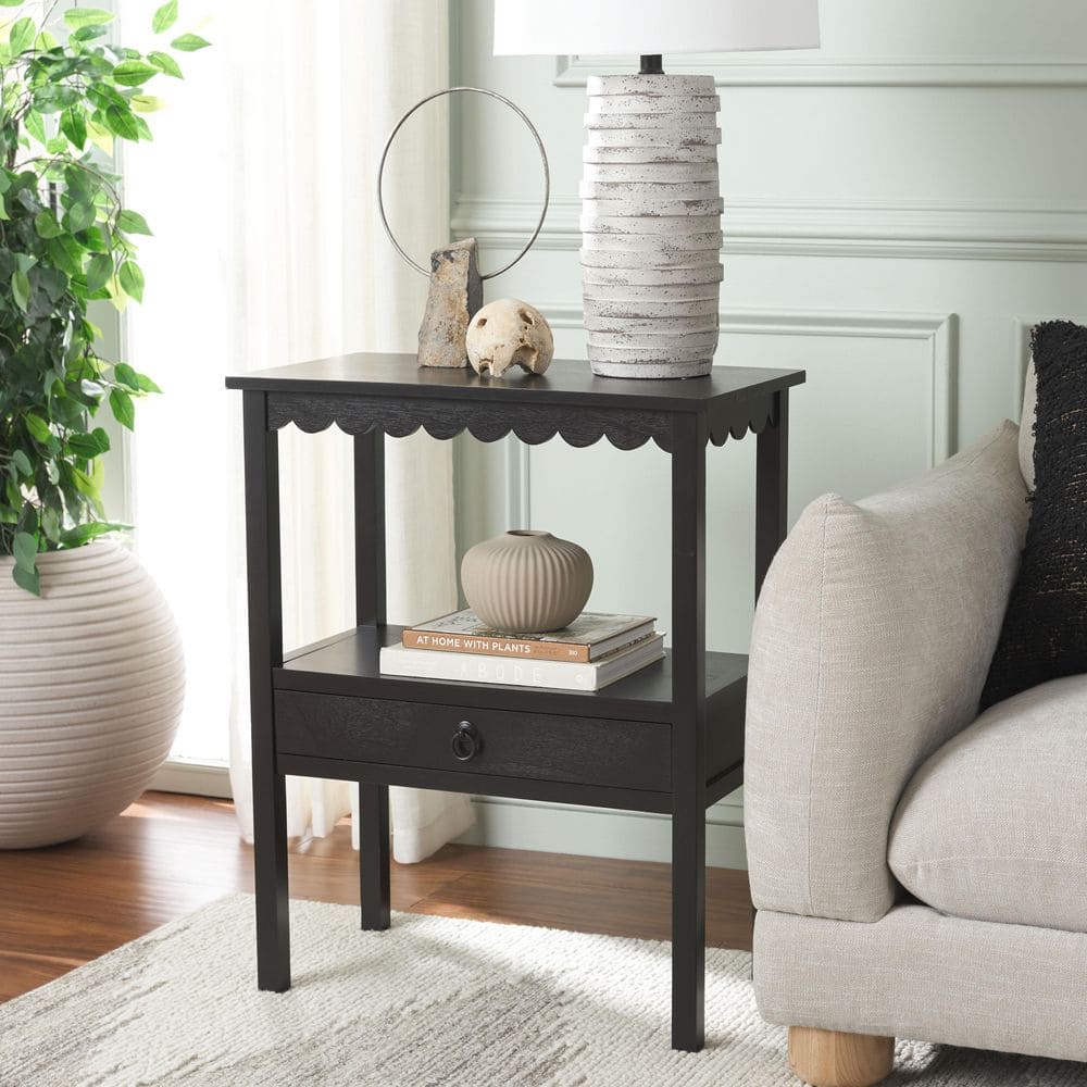 SAFAVIEH Haven 23.6 in. Matt Black Low Wood End Table ACC5726B