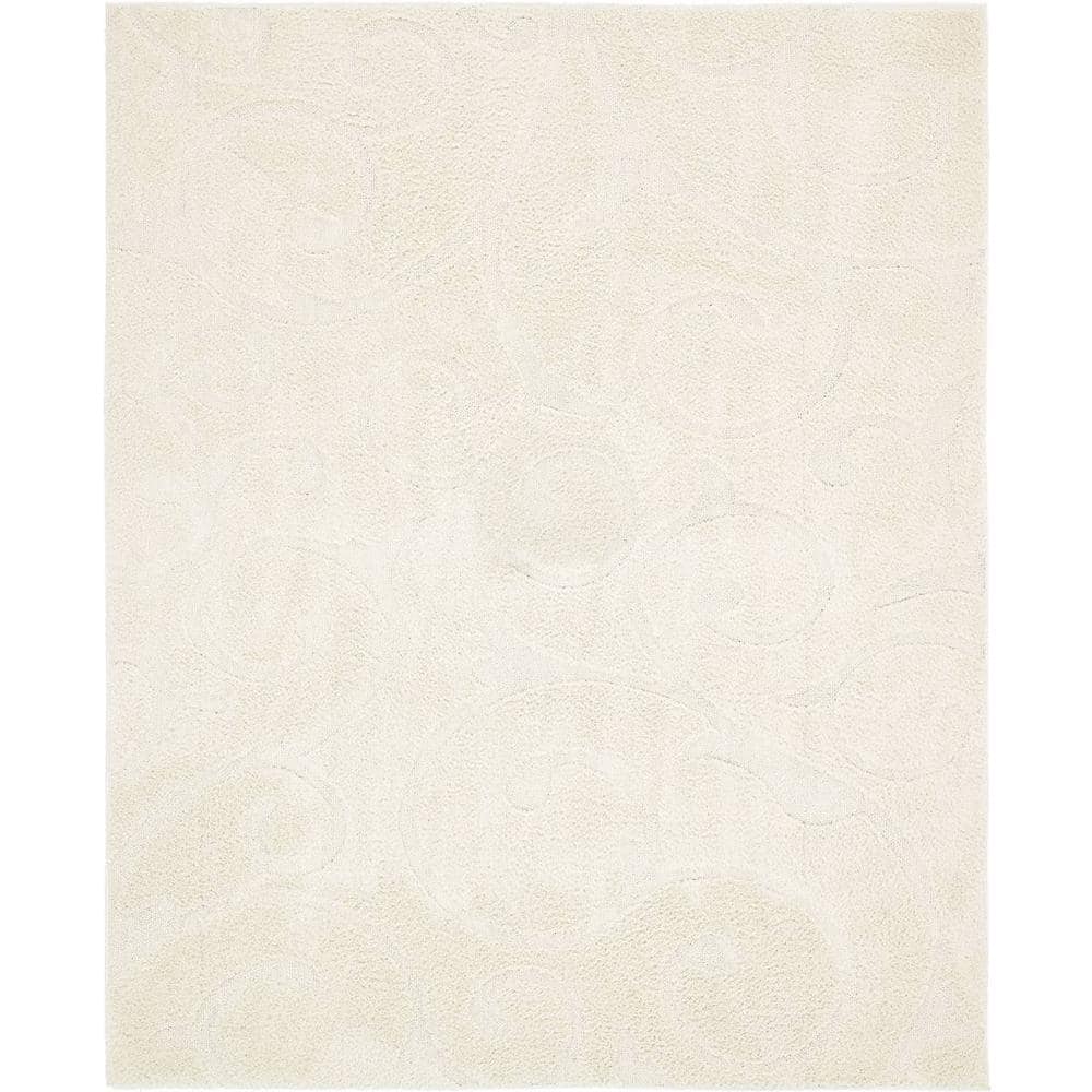 Ivory Floral Shag Synthetic 8' x 10' Easy Care Rug