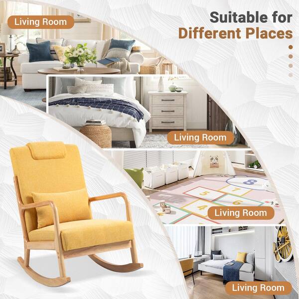 aisword Yellow Modern Mid-Century Upholstered Fabric Rocking