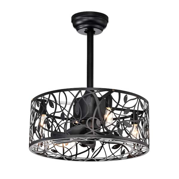 Sunpez 18 in. Indoor Matte Black Industrial Style Cage 5 Blades Ceiling Fan with Remote Included and Reversible AC Motor