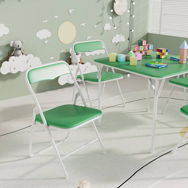 VECELO Kids Folding Table and Chair Set, 5-Piece Padded Activity