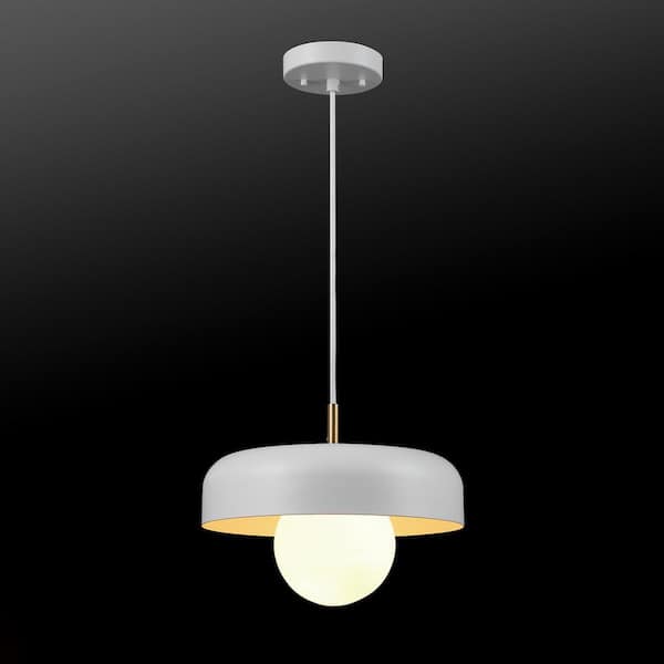 Jackie 1-Light Matte White Pendant with Matte Brass Accents and White Cloth Cord