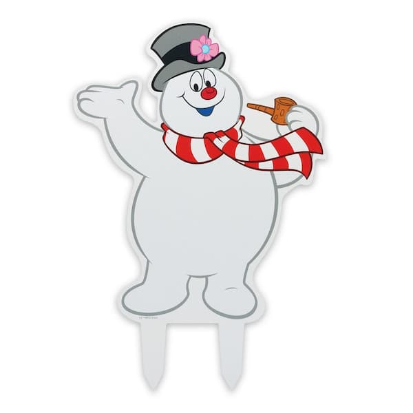 Unbranded 20 in. Yard Stake White Weather-Resistant Metal Frosty the Snowman Christmas
