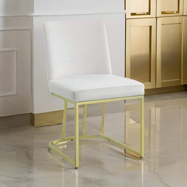 Benjara Off White and Gold Velvet Metal Frame Dining Chair (Set of 2)