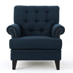 Anthea Navy Blue Fabric Nailhead Trim Club Chair