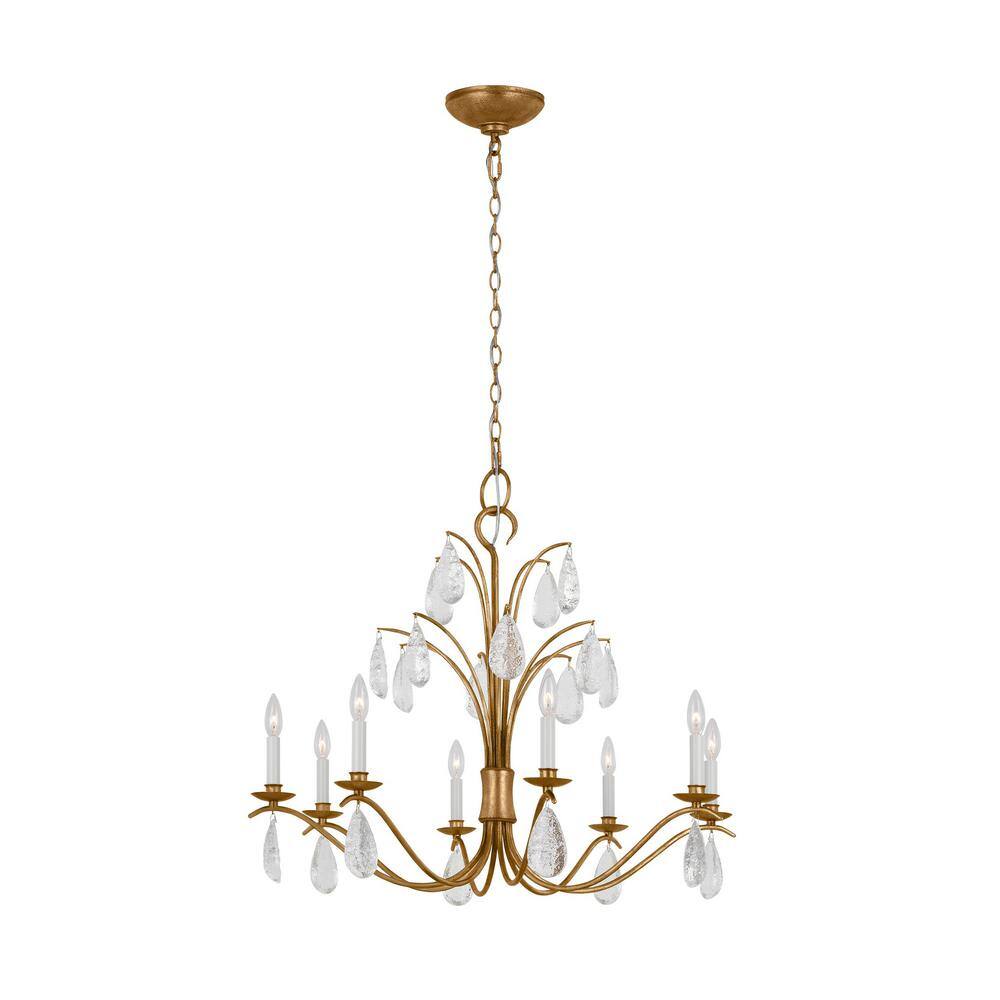 Antique Gild 8-Light Candle Style Chandelier with Crystal Drops