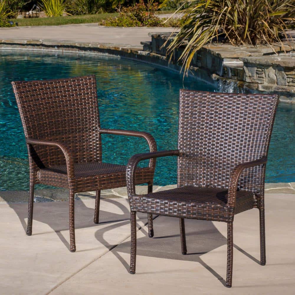 Gray Woven Rattan Stackable Outdoor Dining Chairs, Set of 2