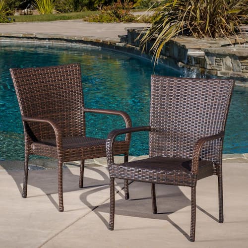 Multi Brown Stackable Faux Rattan Outdoor Patio Dining Chairs (Set