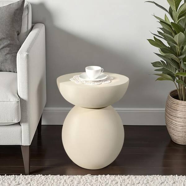 Liv & Skye 15 in. Antique White Round Mango Wood Accent Table
